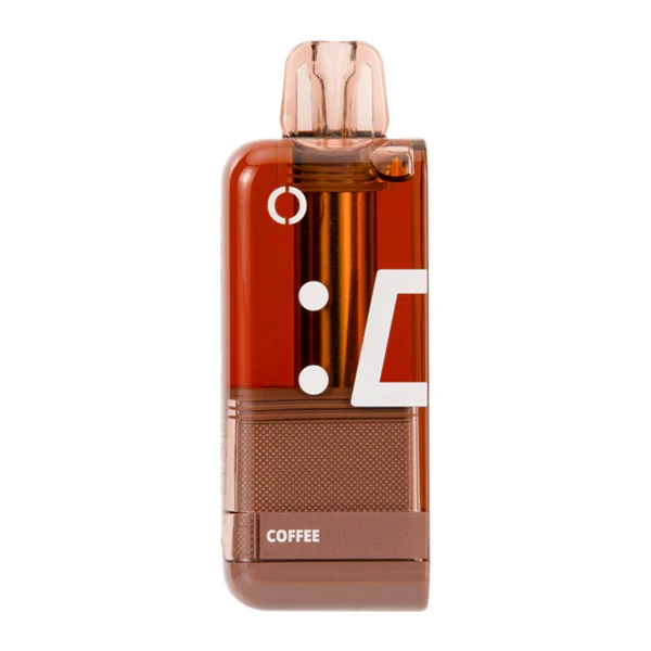 coffee vape disposable device with crystal clear finish and espresso-inspired branding